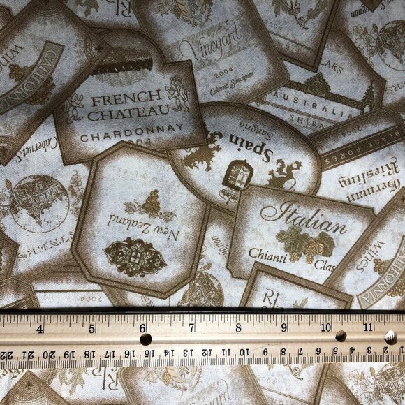 🛒 $24 - Quilt Cotton Fabric Material - 3 yards Wine Label Print #126 - Picture 3 of 3